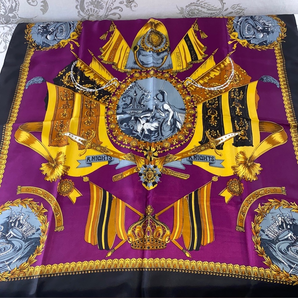 Vintage Golden Dragon silk scarf‎ King of King Knights